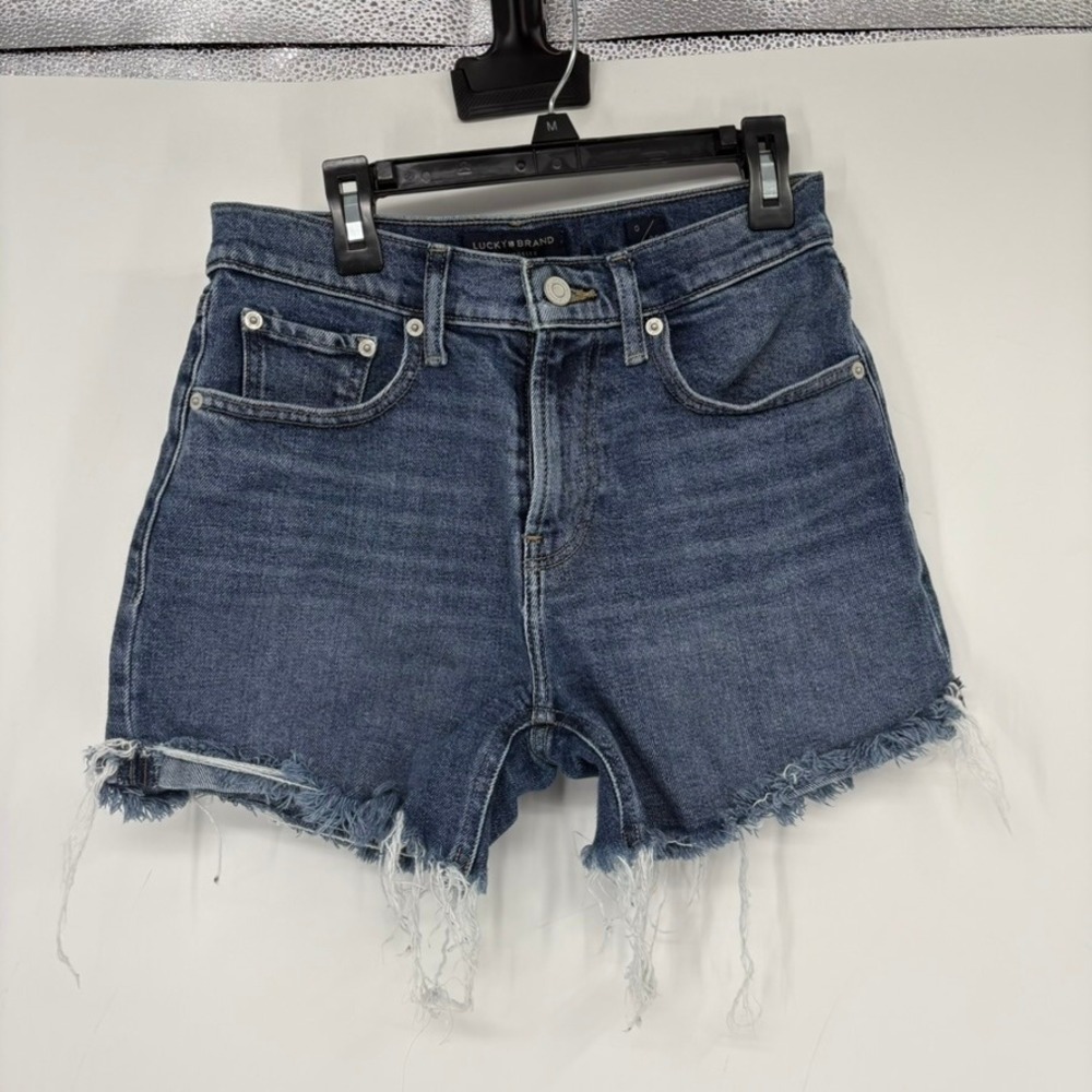 Lucky Brand Denim Shorts Womens 0/25 Blue Relaxed Short High Rise Frayed Raw Hem